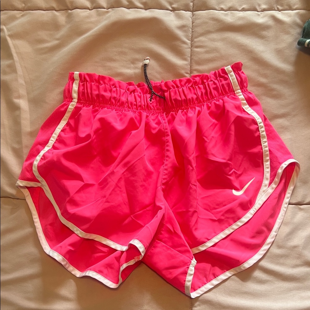 Nike Women's Bright Pink Athletic Running Shorts with White Trim